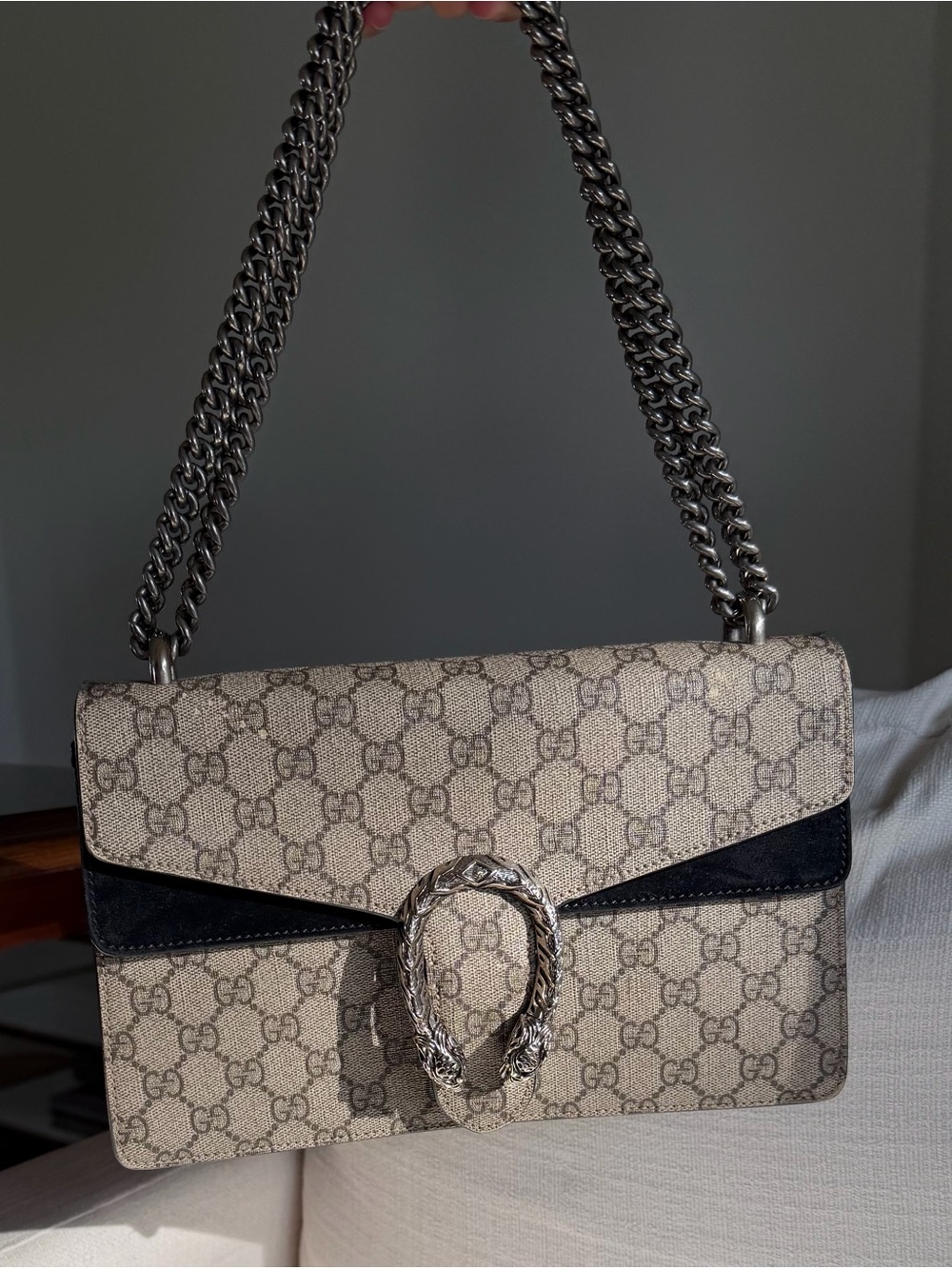 Gucci GG Supreme Dionysus Shoulder Bag with Black Trim
